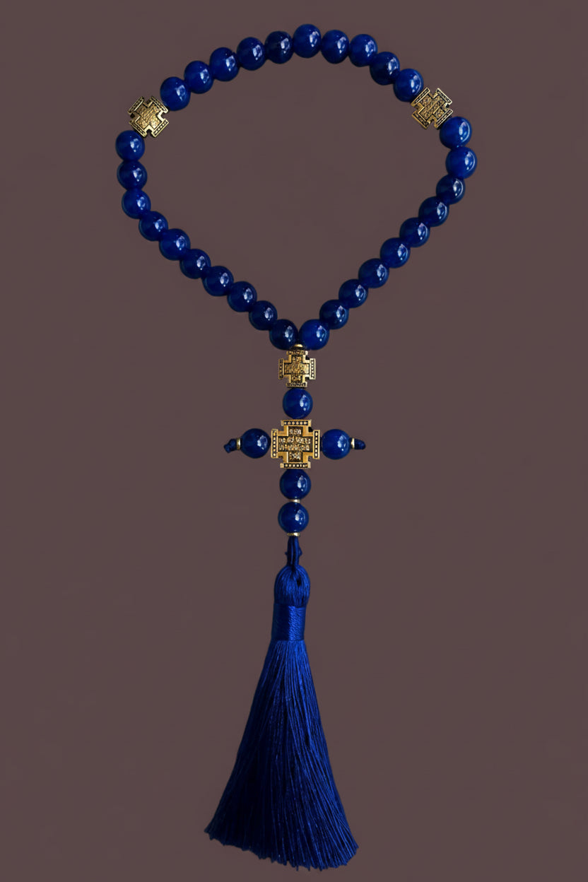 Blue prayer beads full arrangement