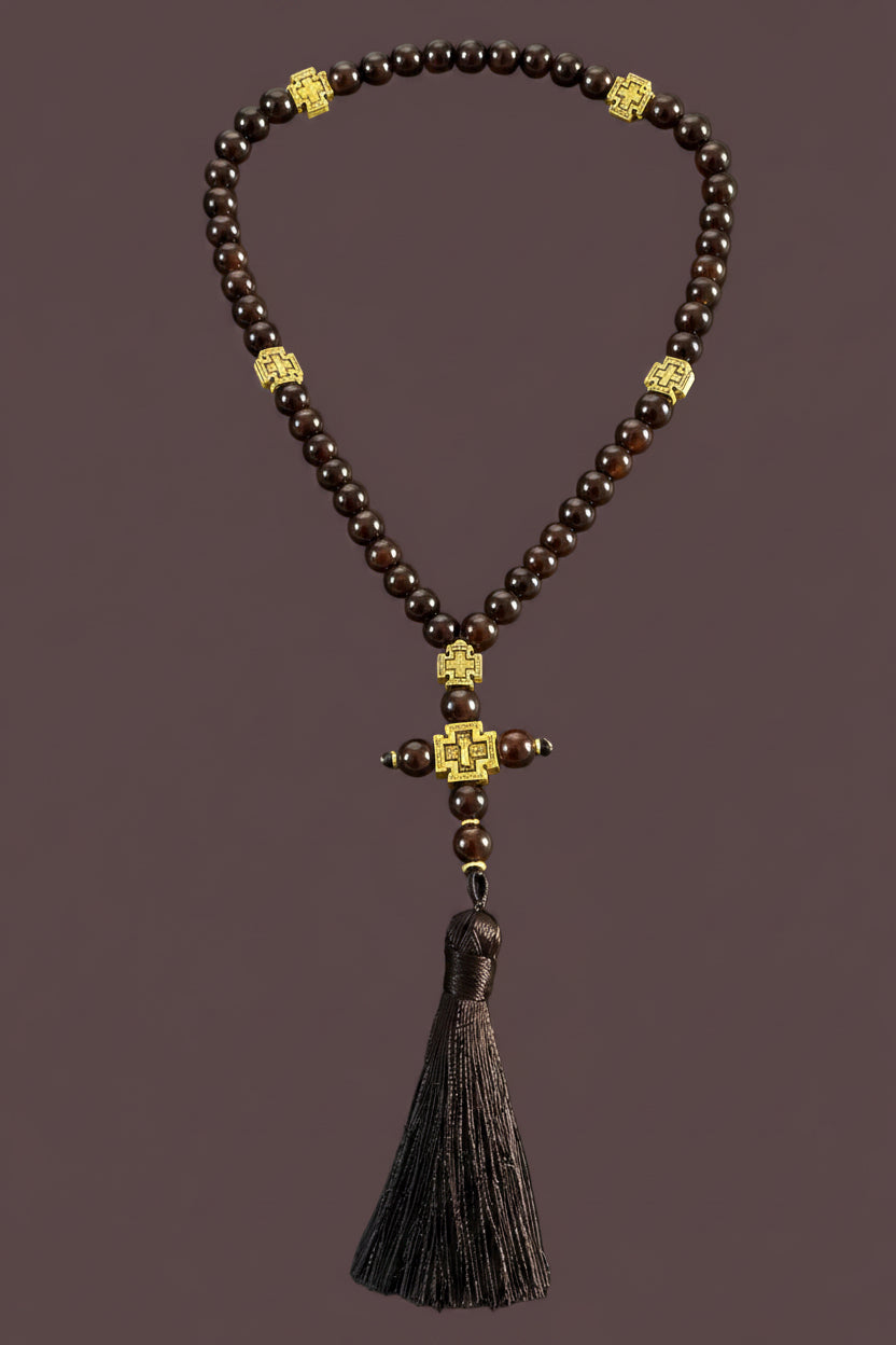 Brown 50 bead prayer beads full view