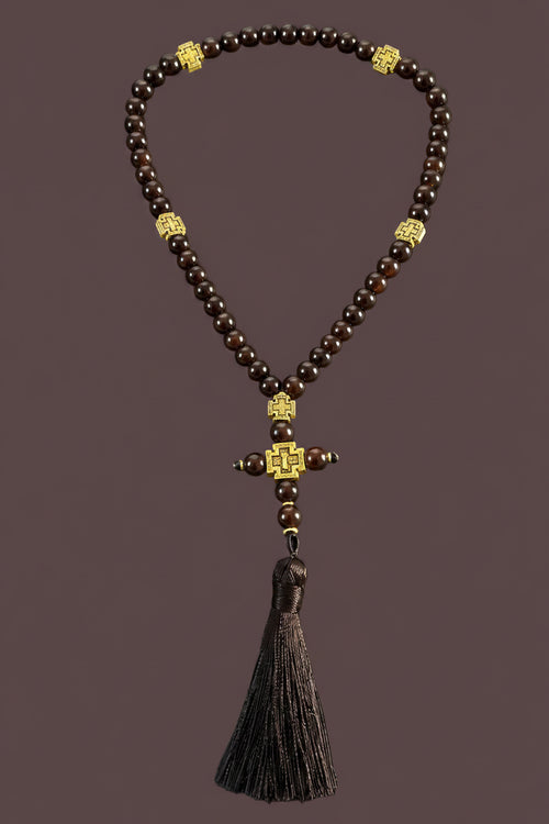 Brown 50 bead prayer beads full view